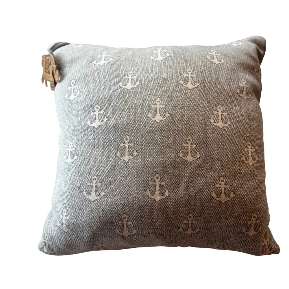 Anchor Throw Pillows  18x18 Gray White Nautical Knit Set of 2 New Beach Coastal